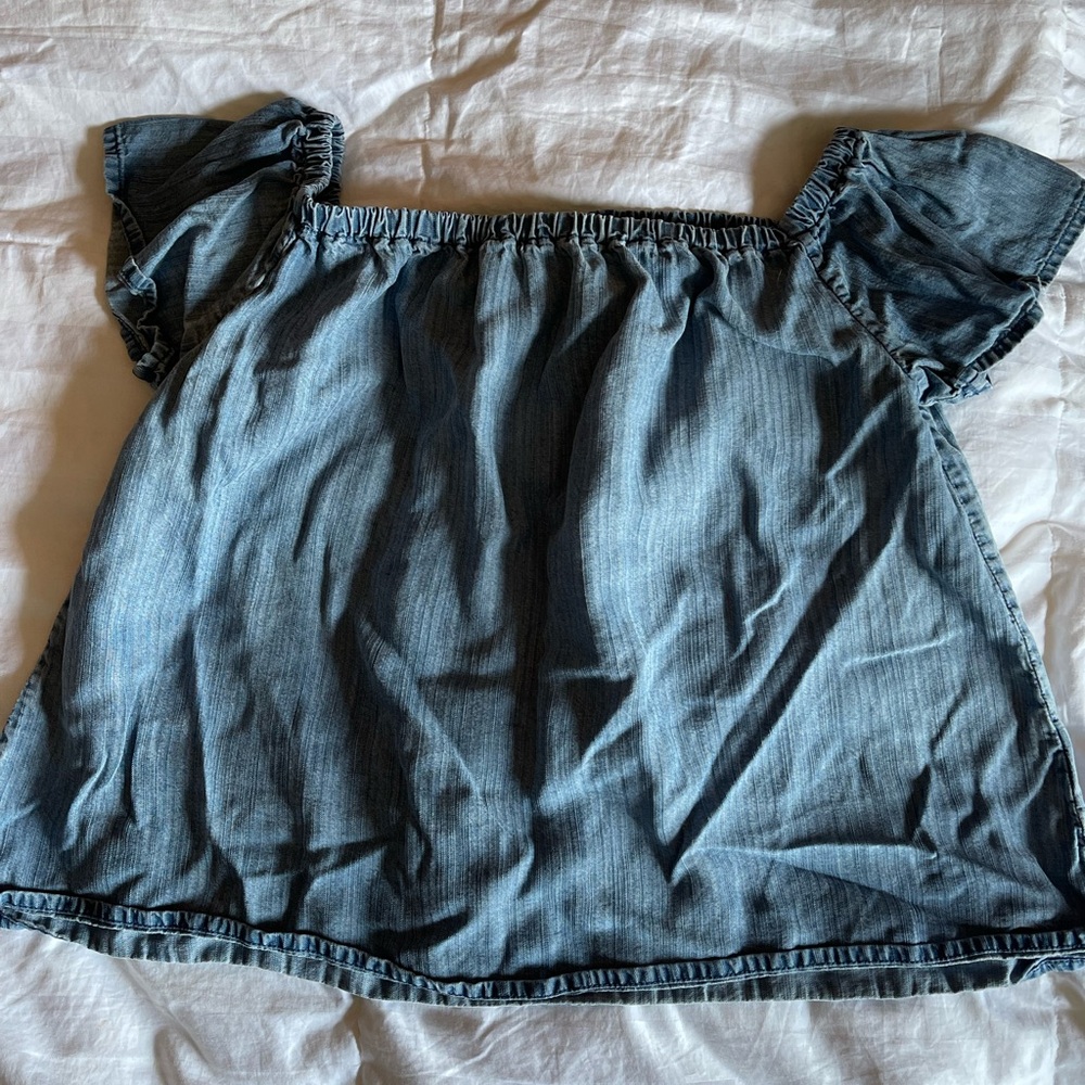 True Religion Blue Ruffled Puff Sleeve Blouse Size XS